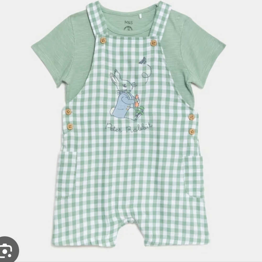 M&S Peter Rabbit Green Gingham Baby Matching Set - Picture 2 of 8